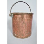 A Victorian copper log bucket with wrought iron handle, 34cm high,