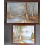 Roger Brown, Woodland Scenes, two oil on canvas, signed lower right,