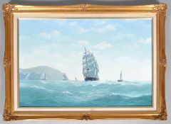 B J Phillips, sailing round the needles Isle of Wight, oil on canvas,