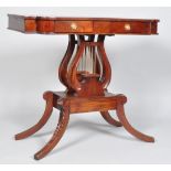 A mahogany lyre style sofa table, in the Regency style,