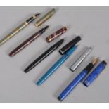 A Mont Blanc Monte Rosa fountain pen with steel cap and four others pens