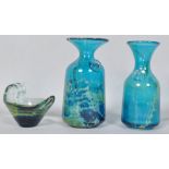 Two 1970's studio art glass two Mdina sea and sand wide rimed vases with Maltese cross to side