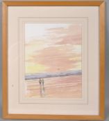 Roland Hill, couple on beach at low tide,watercolour inscribed and labled verso