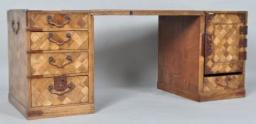 A late 19th century Japanese boxwood parquetry Tansu or travelling writers desk,