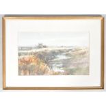 Nicholas Briston, Marshland landscape, watercolour,