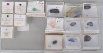 A collection of gemstones encased within individual boxes
