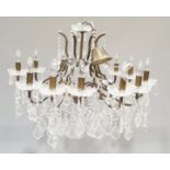 A Continental style twelve branch cut glass chandelier with droplets,