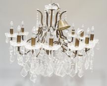A Continental style twelve branch cut glass chandelier with droplets,