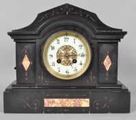 A Victorian slate mantle clock,