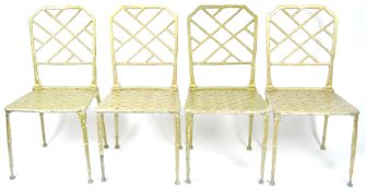 Four gold painted metal chairs,cast to simulate bamboo,