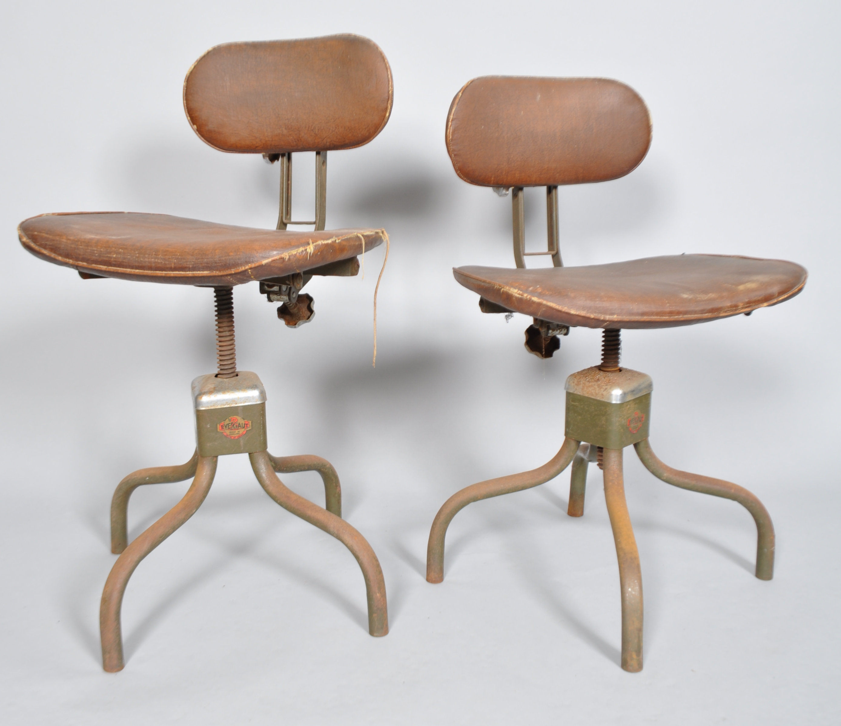 Two vintage Everlaut adjustable chairs, on tubular base,