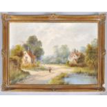 W H Bishop, Cottages in a landscape, oil on canvas, signed lower right,