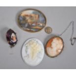 A collection of jewellery to include: A cameo brooch; A crystal portrait brooch etc