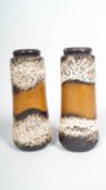 A pair of West German pottery vases,1960s-70s, of cylindrical albavello form,