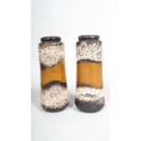 A pair of West German pottery vases,1960s-70s, of cylindrical albavello form,