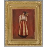 19th century school, oil on canvas, mounted on board, Gypsy dancer with tambourine,