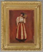 19th century school, oil on canvas, mounted on board, Gypsy dancer with tambourine,