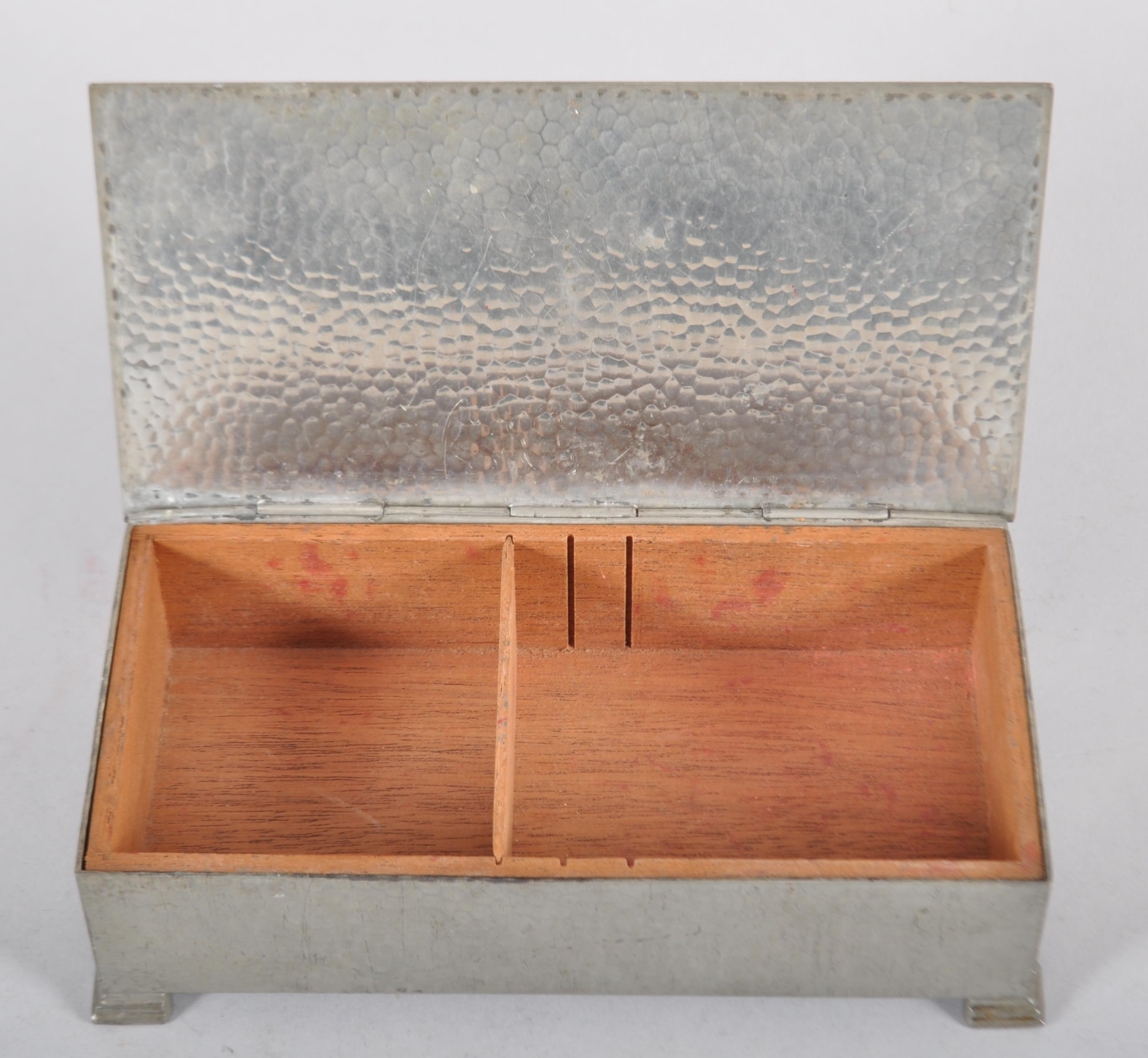 An Arts and Crafts hammered pewter rectangular tobacco box and cover, - Image 3 of 4