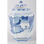 A Chinese porcelain blue and white hexagonal section vase and cover, 19th century,