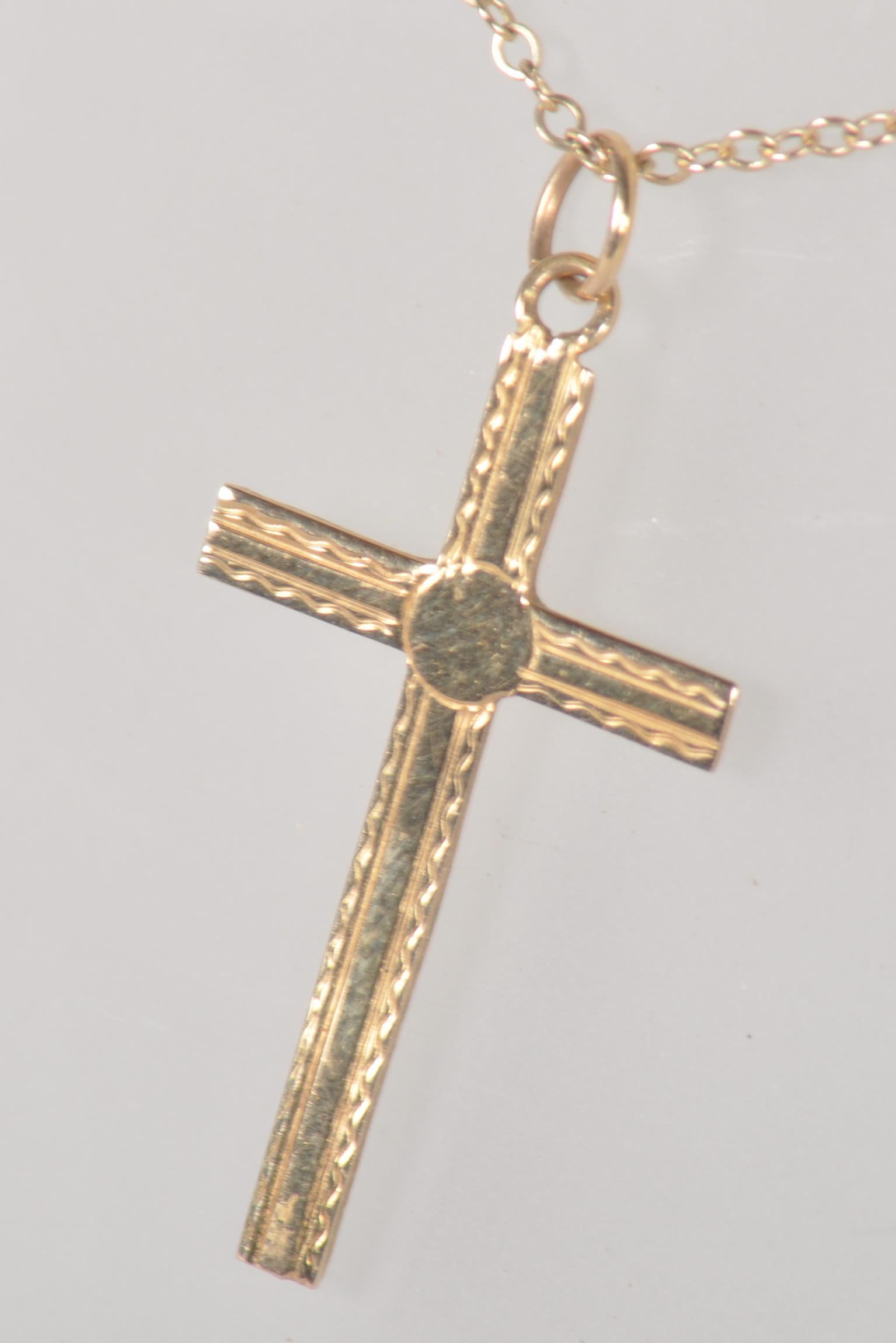 A collection of two cross pendants with chains. - Image 2 of 5