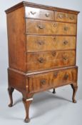 An early 18th century walnut veneered chest on stand,