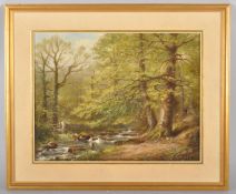 H A Luscombe (late 19th/early 20th century, British School), figures in wooded river landscape,