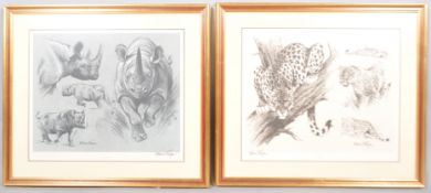 William Timym (1920 - 1990), Animal Studies, print of Leopards and Black Rhino, signed,