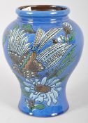 A C H Brannam Art pottery blue ground baluster vase, 20th century, impressed marks,