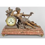 A French late 19th century gilt metal and marble mounted mantle clock,