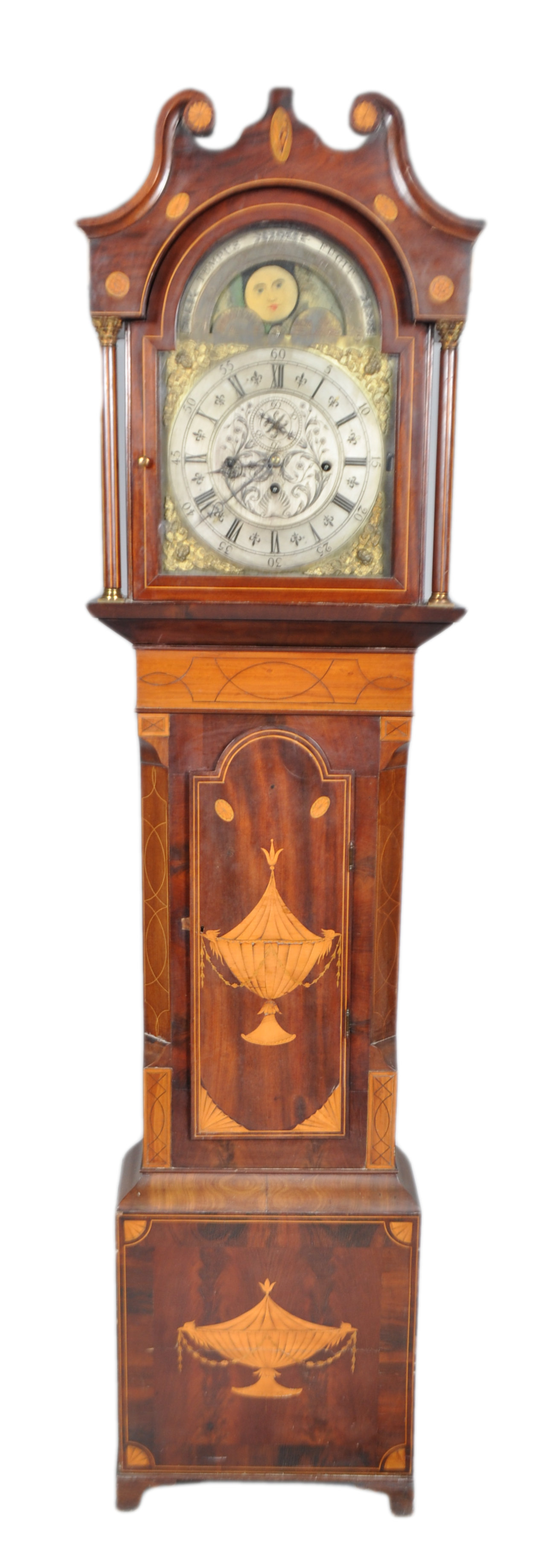 An early 19th century mahogany longcase clock, the 32cm silvered chapter ring with Roman numerals,