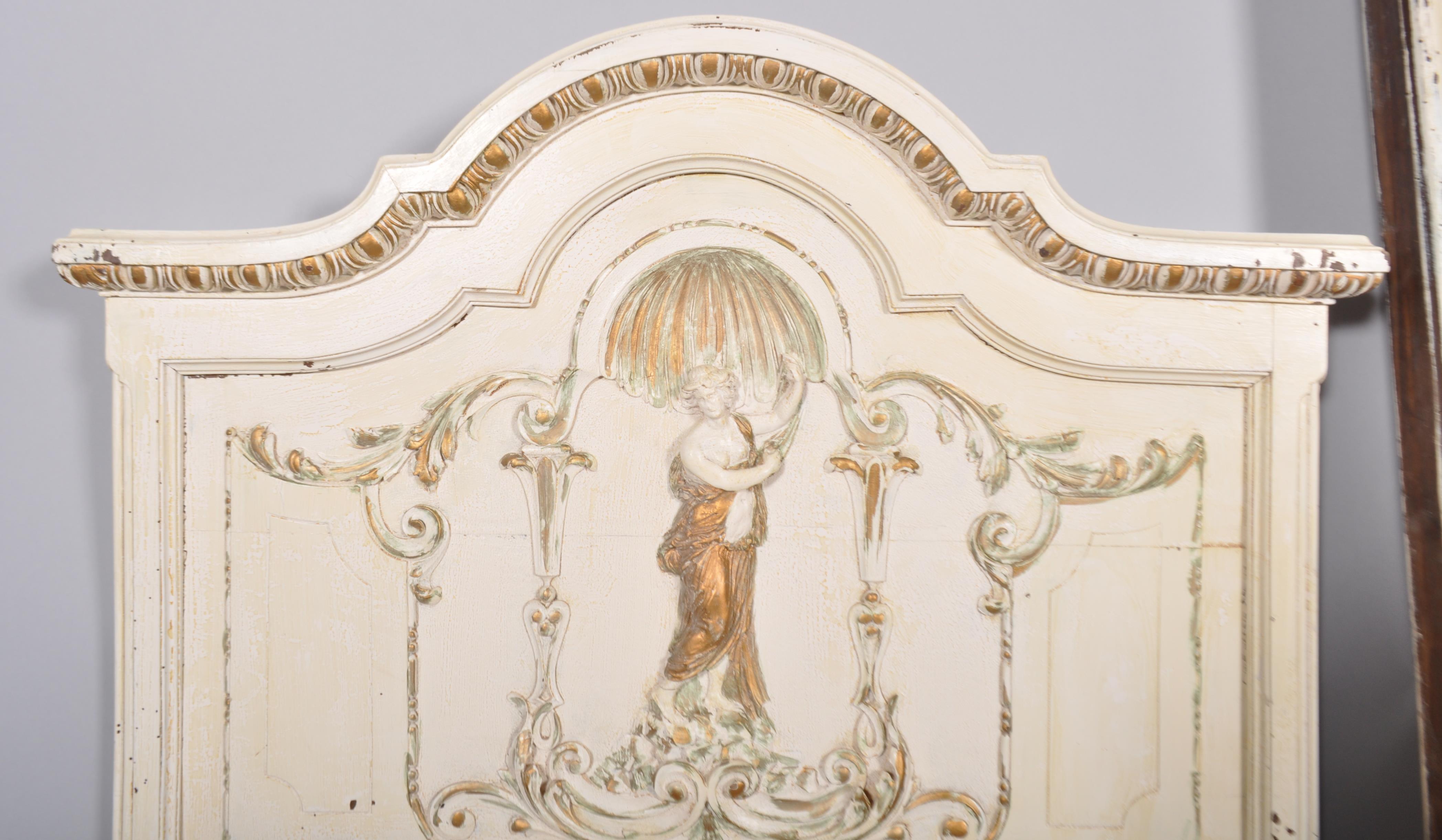 A Louis XVI style carved wooden cream painted single bed carved with swags, - Image 2 of 2