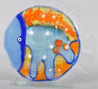 A Contemporary glass fish sculpture by Ometa Pawtowska, in blue,
