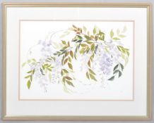 A contemporary watercolour of Wisteria, initialled AB, mounted and framed,