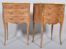A pair of French Kingwood veneered bedside tables,