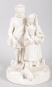 A Parian figure group of a highlander and companion bagpiper, mid 19th century,