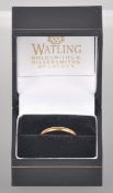 A yellow metal 2.0mm D shape wedding ring. Hallmarked 22ct gold, London, 1937.