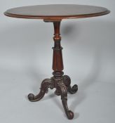 A 19th century Victorian oval occasional tripod table,
