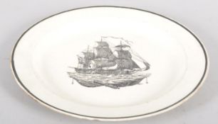 A creamware transfer-printed maritime plate, early 19th century, possibly Dillwyn,