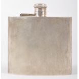 A silver hip flask, with hinged screw cap and engine turned tody, makers mark A W for A Wilcox,