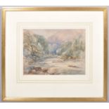 Attributed to David Cox Jnr (1809-1885), 19th century watercolour, river and mountainous landscape,