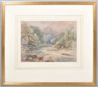Attributed to David Cox Jnr (1809-1885), 19th century watercolour, river and mountainous landscape,