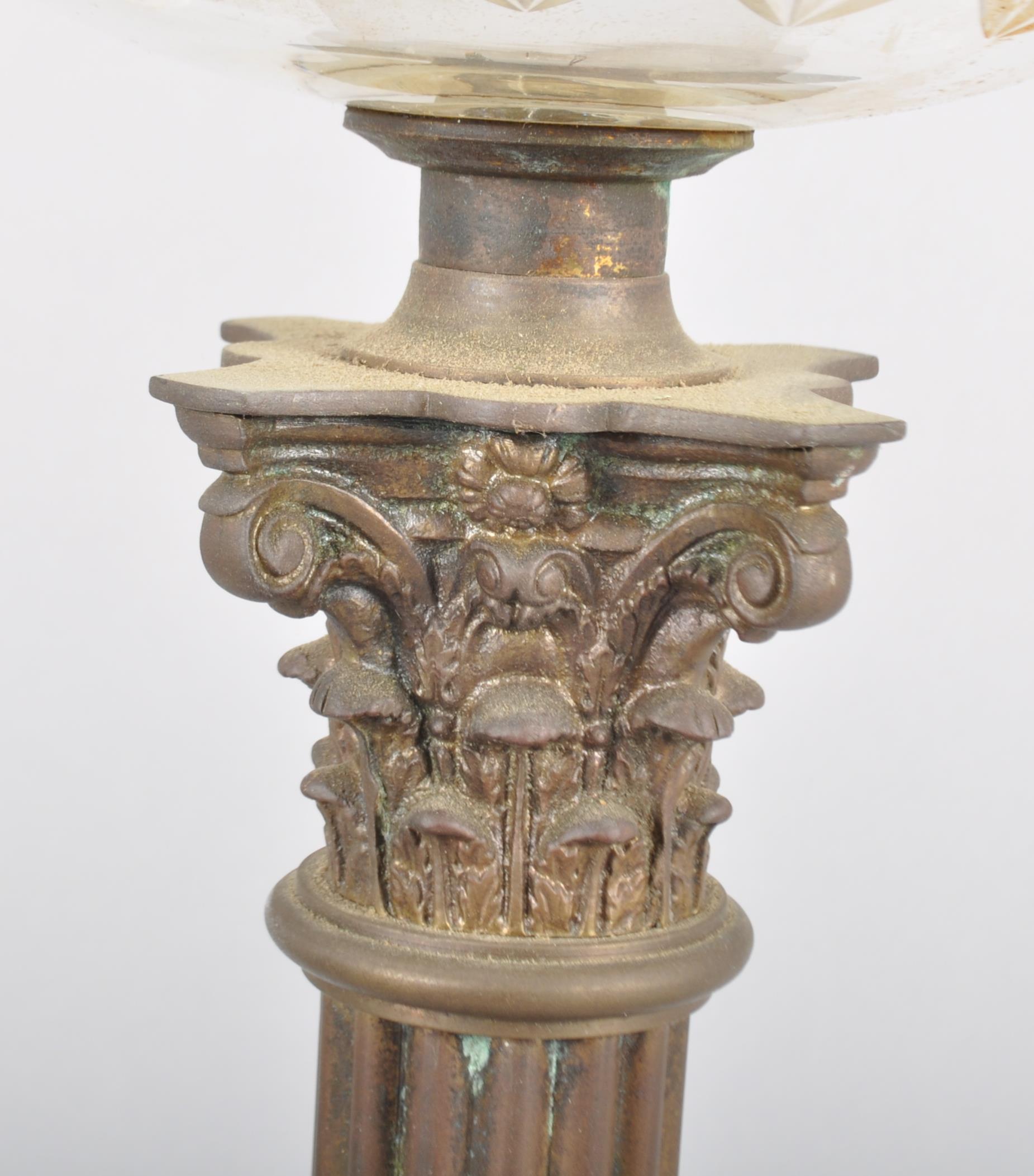An Edwardian column lamp, with gilt metal Corinthian column base issuing cut glass shade, - Image 2 of 2