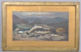 John Bucknell Russell (British, c.1819 - 1893), river trout in mountainous landscape,