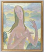 Nora Gower, portrait of a female nude, circa 1975, oil on board, signed lower right, framed,