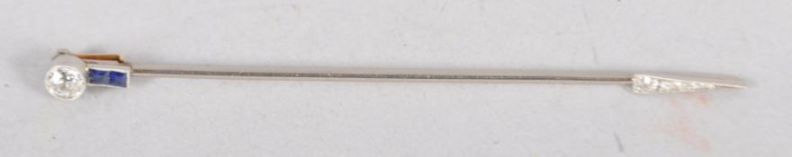 A white metal Jabot pin principally set with an old European cut diamond estimated to weigh 0.16cts.