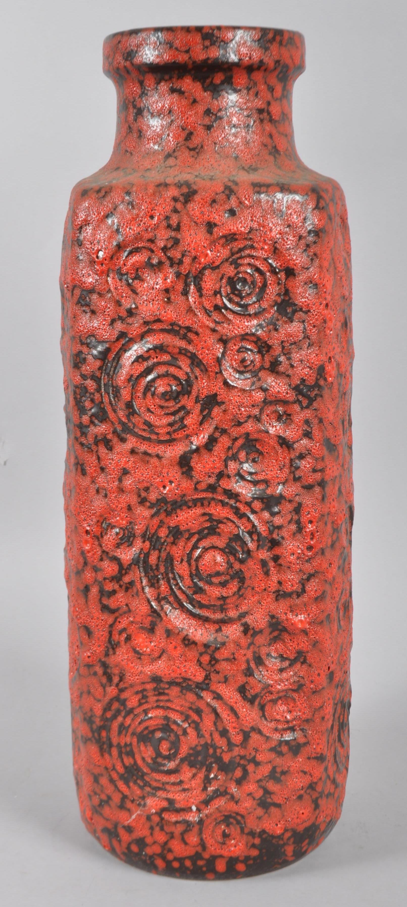 A West German pottery model 282/53 onion pattern floor vase, with fat lava glaze, in red,