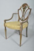 A George III painted open armchair, in the Hepplewhite style,
