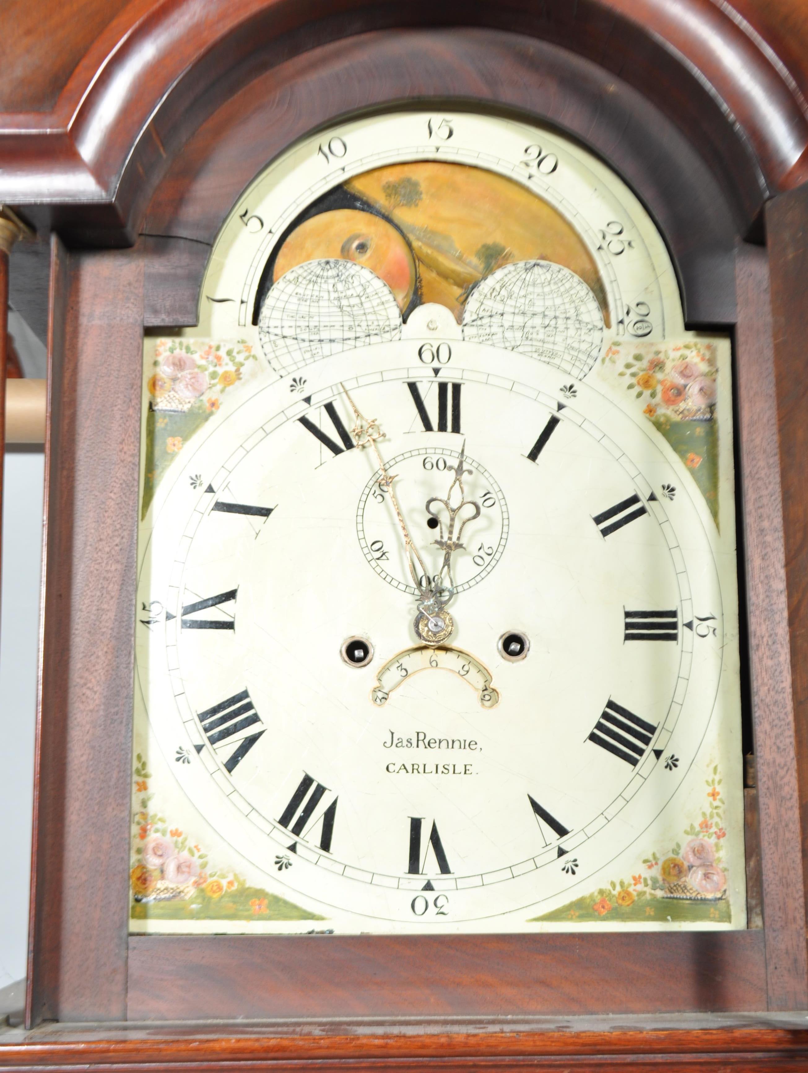 A 19th century eight day longcase clock, the painted dial enscribed Jas Rennie, Carlisle, - Image 2 of 2