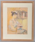 Attributed to Fritu Milward (1906-1982), Study of a Woman reading, colour chalk and crayon,