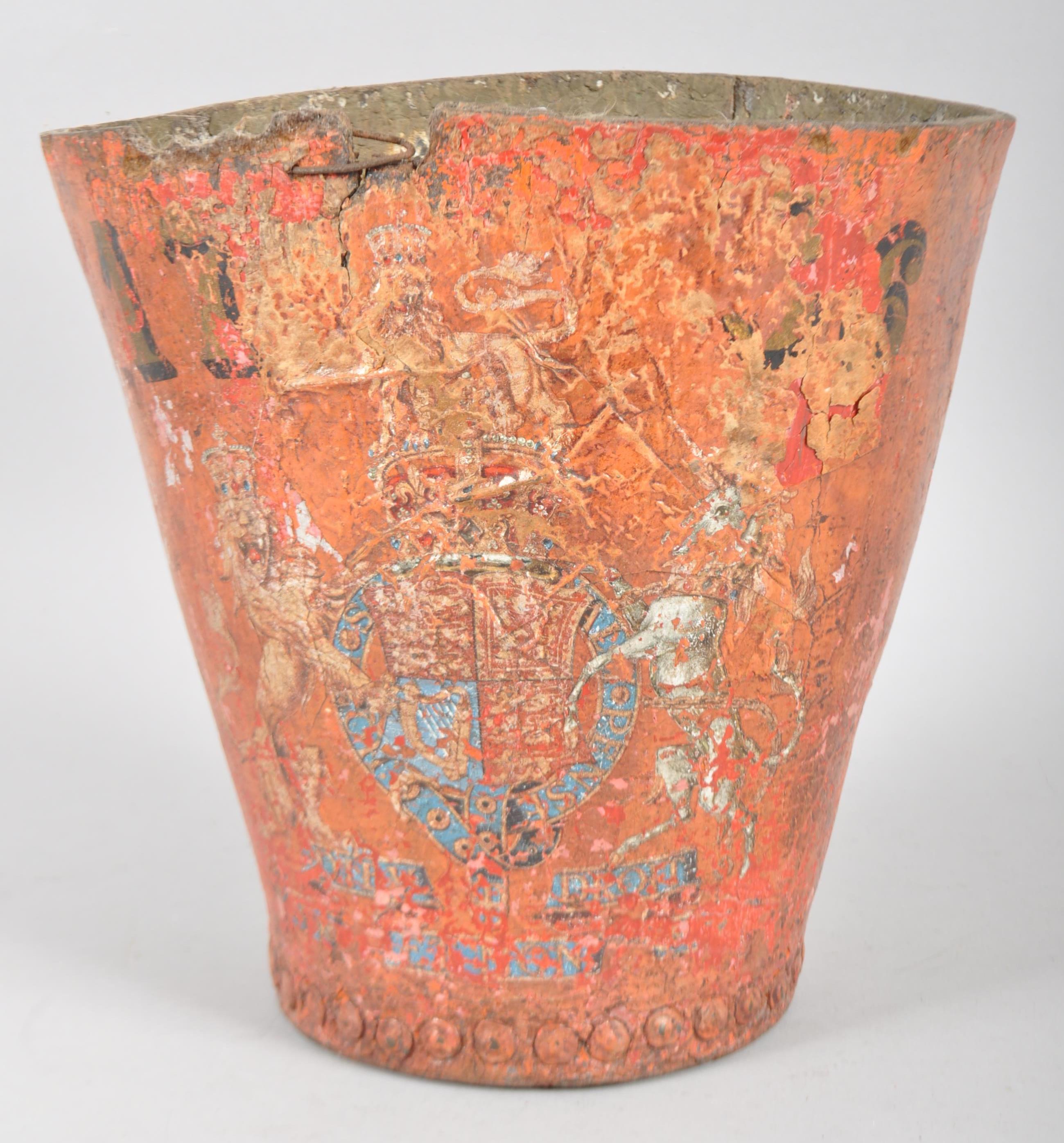 A leather armorial fire bucket, of tapering cylindrical form, - Image 2 of 4